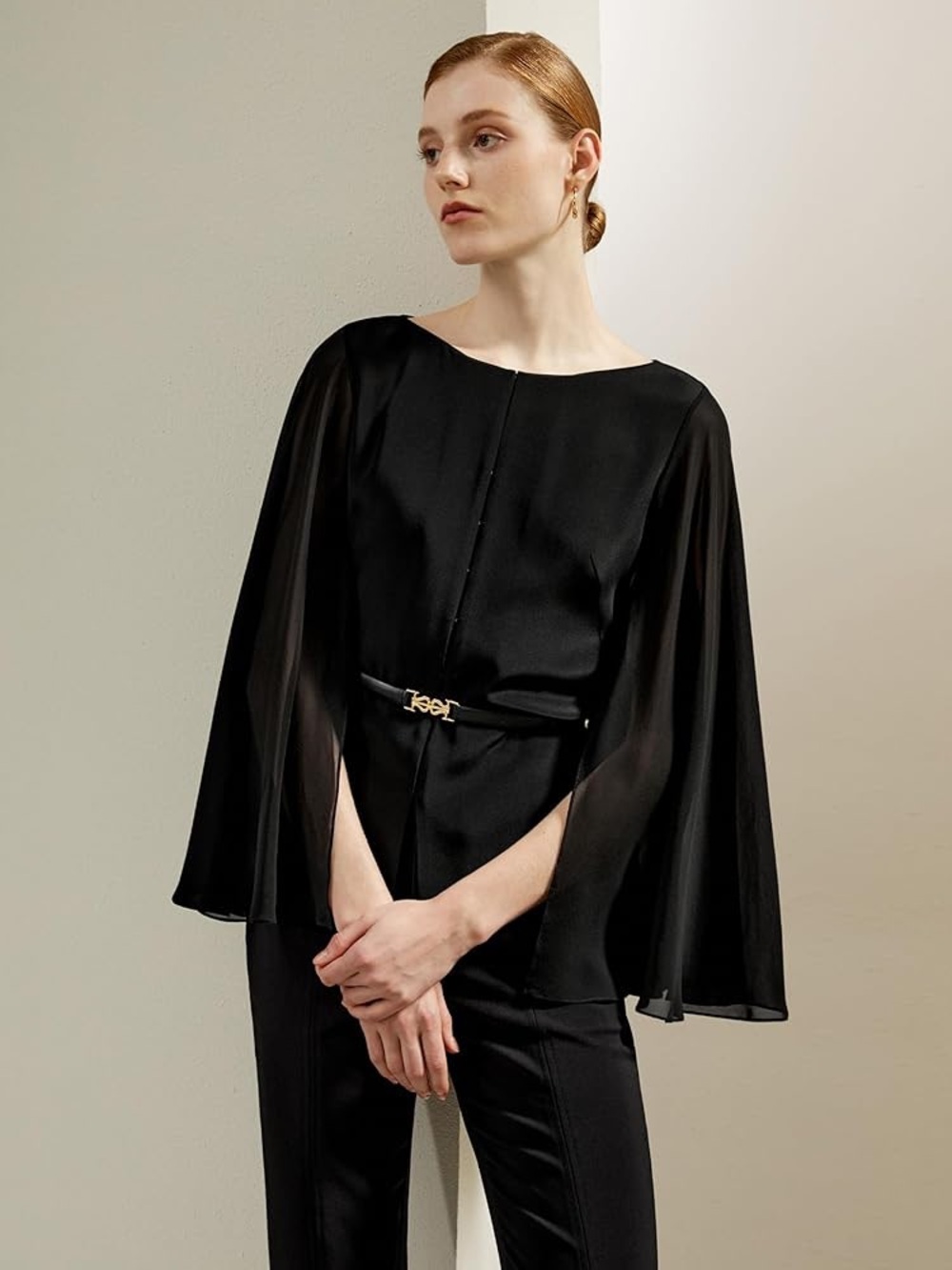 Lilysilk Crewneck cape style blouse